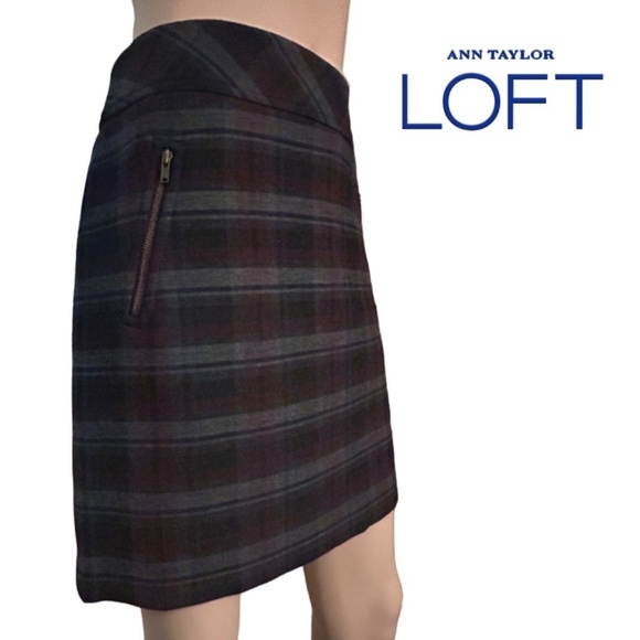 Ann Taylor Loft Skirt Rayon Blend Plaid muted colours Super soft Textile NWOT - Picture 1 of 11